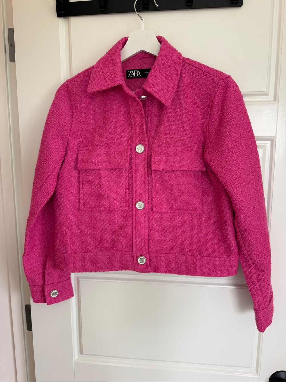 Zara Pink Tweed Cropped Blazer Jacket